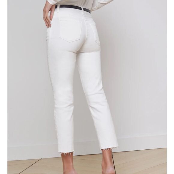NWT L'AGENCE Sada High Rise Cropped Straight Jeans in Blanc Women's Size 24 - Picture 4 of 7
